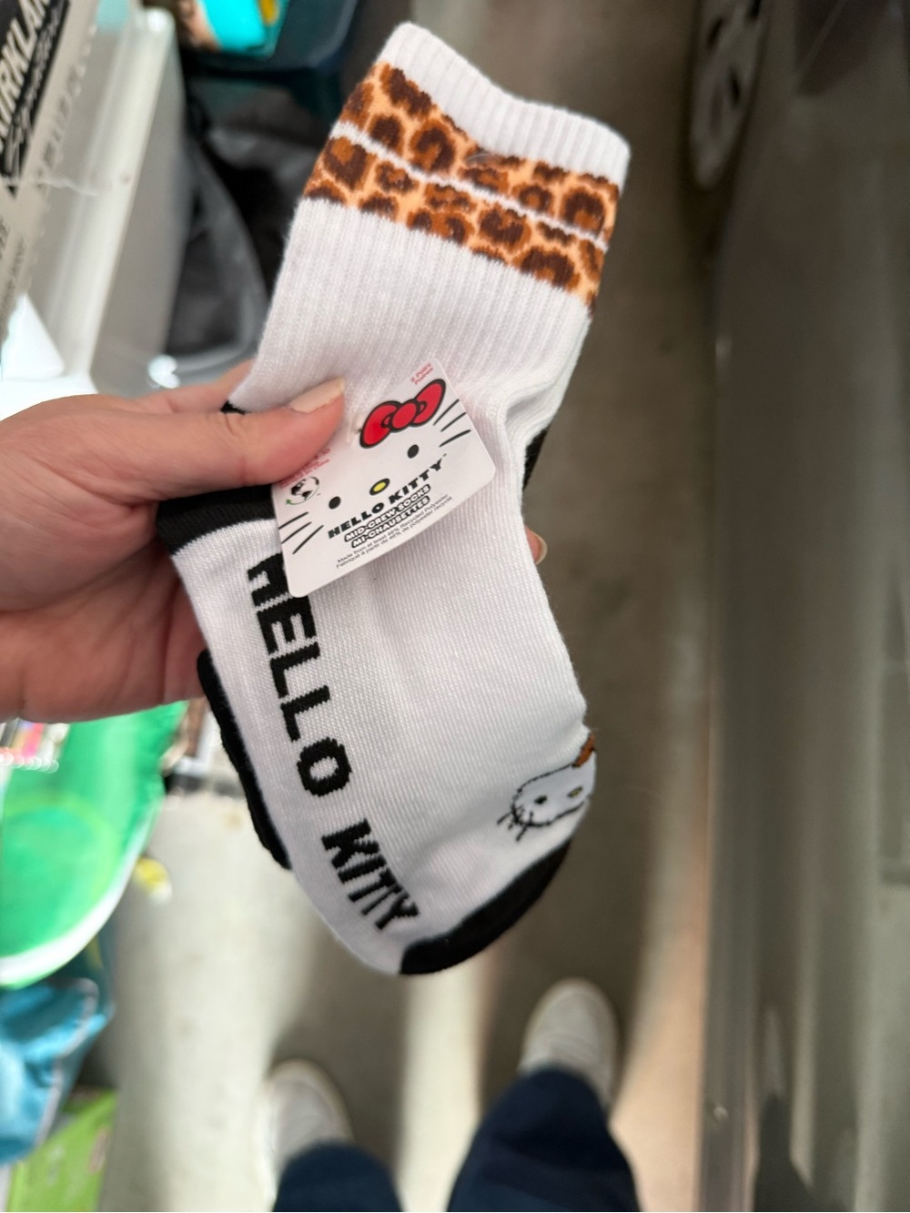 Hello Kitty Kids White Ankle Socks with Leopard Trim 2 pairs